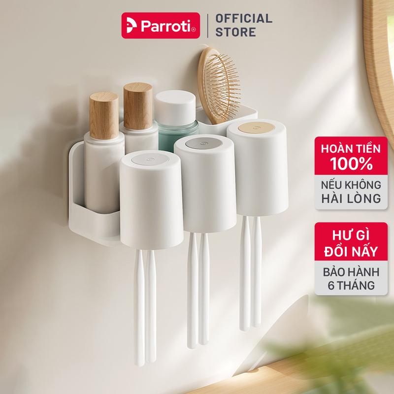 Kệ Để Bàn Chải Kem Đánh Răng Đồ Dùng Nhà Tắm Bộ Nhả Kem Thông Minh Dán Tường 1 Cốc 2 Cốc 3 Cốc Parroti Morning - MI