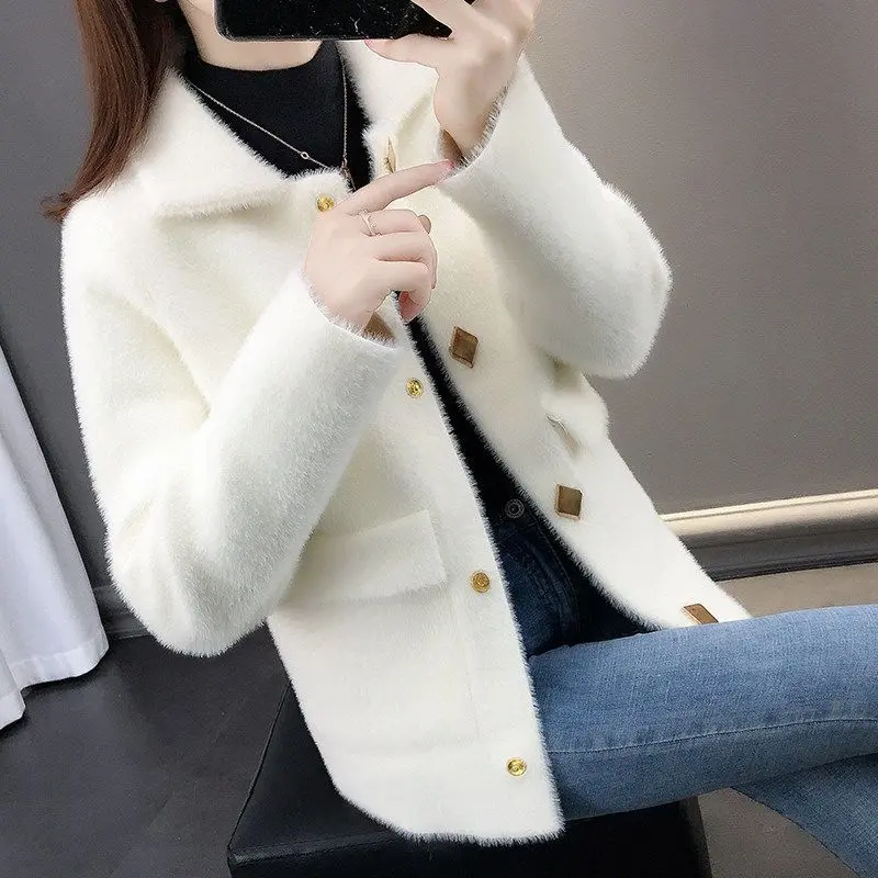 Áo Len Nữ, Lông Chồn Nhân Tạo, Bên Ngoài, Dáng Ngắn, Áo Mặc Bên Ngoài, Quần Áo Mùa Xuân, Hàng Mới Về 2025, Áo Cardigan Dệt Kim Người Nổi Tiếng Trực Tuyến