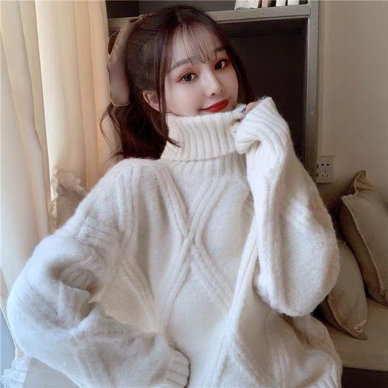 【áo sweater ins】Áo Len Xoắn Cổ Lọ Dáng Rộng Vừa Vặn, Dành Cho Nữ, Mùa Thu Và Mùa Đông, Hàng Mới Về 2022, Phong Cách Hàn Quốc, Áo Sơ Mi Lớp Nền Lười Biếng Dày, Dễ Phối Đồ Có Thể Mặc Ngoài Trời, Quần Áo Nữ, Quần Áo Trung Quốc, Áo Sơ Mi Dệt Kim Nữ 1