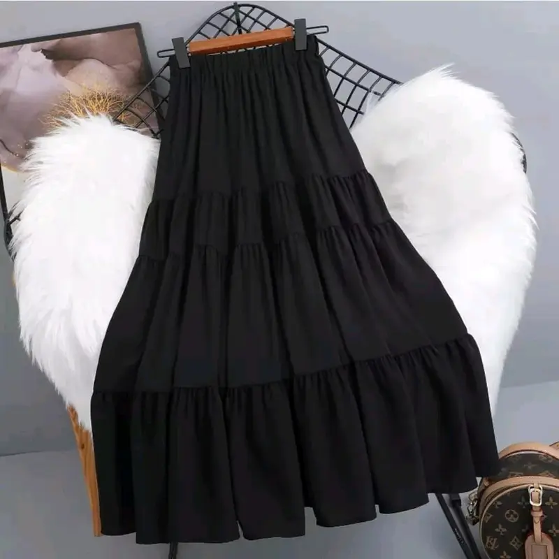 Rok Susun Wanita Korean style  Rok Panjang Crinkle Airflow Dewasa Karet Rempel Tebal Flannel Remaja rok susun korean style 0