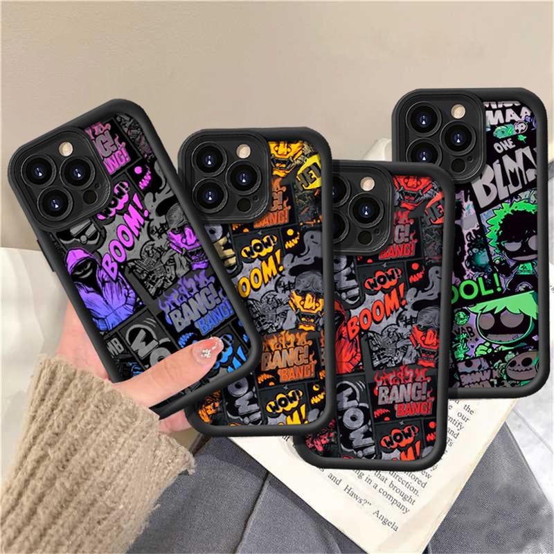 Berlaku untuk Oppo A60 A16 A17 A38 A78 A58 A18 A12 A15 A3s A5s A31 A16K A17k A77s A7 A12e A53 A16S A54S A1K A5 A9 2020 F9 Reno 8T 4GTrendy Comic Graffiti Case 2