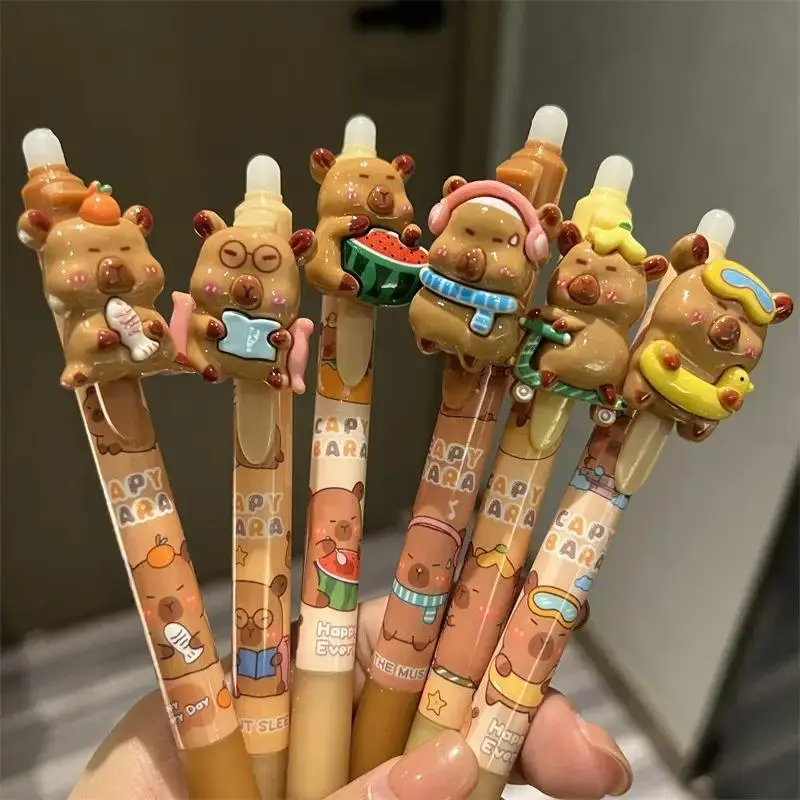 Random Color Cute Capybara Design Erasable Pen (3 Counts), Retractable 0.5mm Erasable Ink Pen, Lightweight Comfortable to Hold Writing Tool for School & Office 4