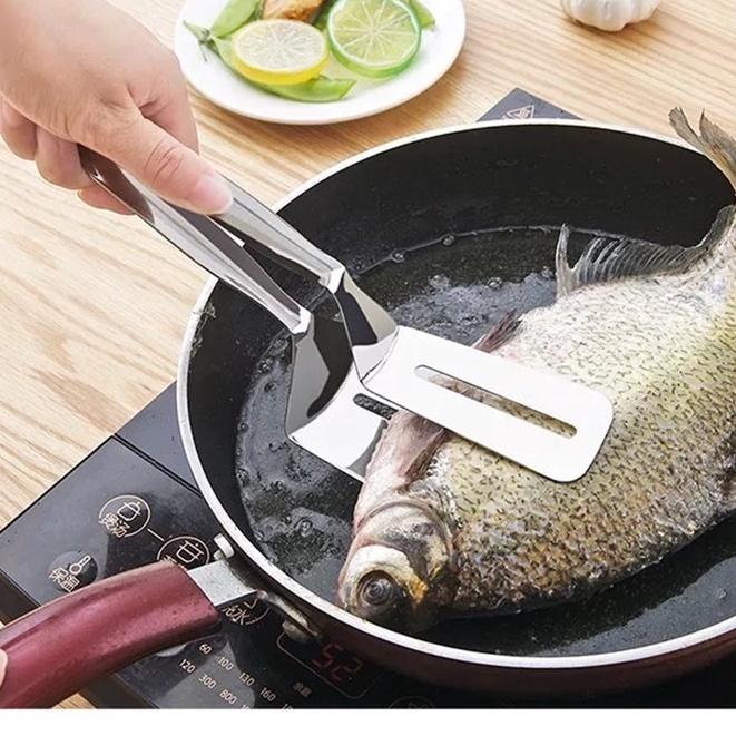 Kẹp gắp đồ ăn bằng Inox Cao Cấp,Gắp Đồ Chiên Rán  Đồ Nóng như bít tết, cá rán, thịt nướng Đa Năng - Kẹp Lật Thức Ăn Chuyên Dụng Dài 25Cm