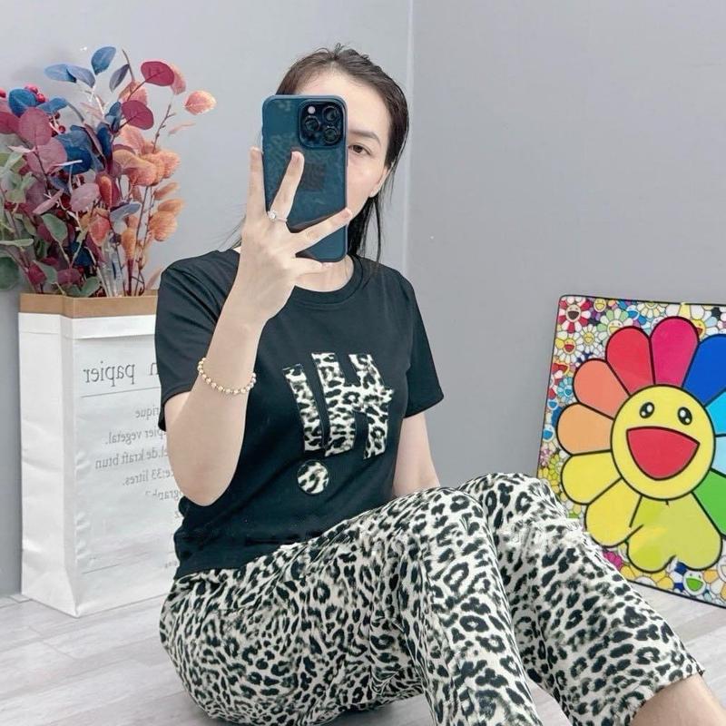 [ Tay Ngắn Quần Baggy ] Đồ bộ nữ THÊU Hi áo tăm lạnh quần mango ( Women Top ) mặc nhà mềm mịn mát A844 2