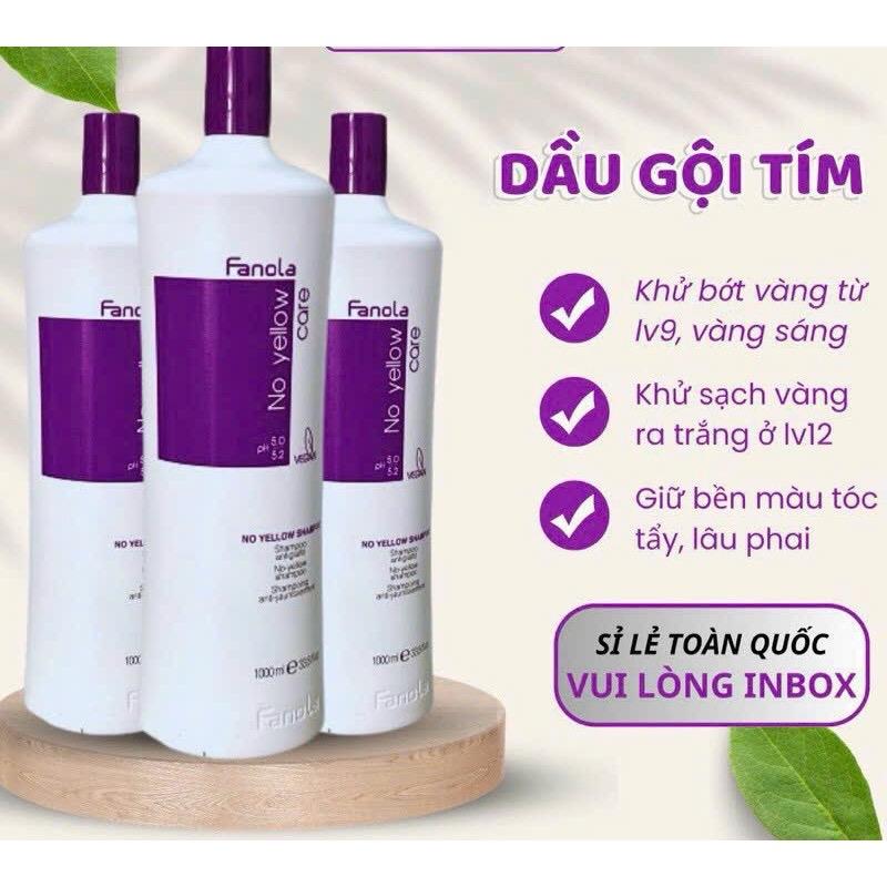Dầu Gội tím khử vàng Fanola 1000ml mẫu mới 2024 nắp tím khử ánh vàng leve 10 lên trắng giữ màu tóc khói bền