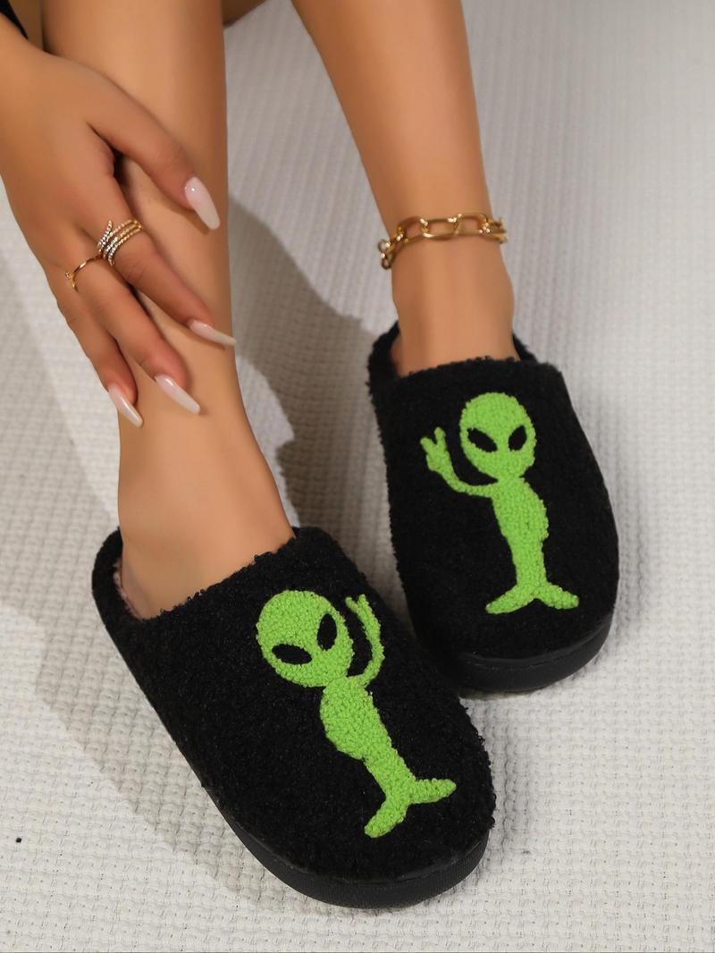 Product Introduction of Women's Cute Cartoon Alien Pattern Plush Slippers, 1 Pair Casual Soft Comfortable Home Slippers, Warm Slippers for Indoor & Outdoor Use for All Seasons 15