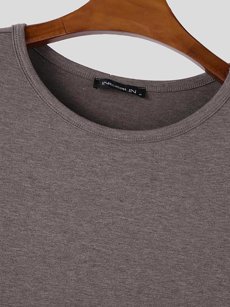 Product Introduction of Men's Solid Color Round Neck Tee & Drawstring Waist Pants Set, Loose Crew Neck Long Sleeve Top & Trousers, Casual Fashion Cozy Breathable Men Two-piece Outfits for Spring & Fall 4