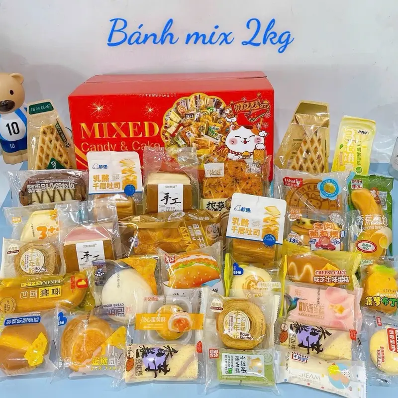 Bánh Mix NỘI ĐỊA 2kg (RUỘT BÁNH+VỎ) Bánh Vip NGÀY IN TRÊN BAO BÌ LÀ NGÀY SẢN XUẤT - HSD 3-6 THÁNG TUỲ LOẠI BÁNH - Food - Cake - Ăn Vặt Thức Ăn 0
