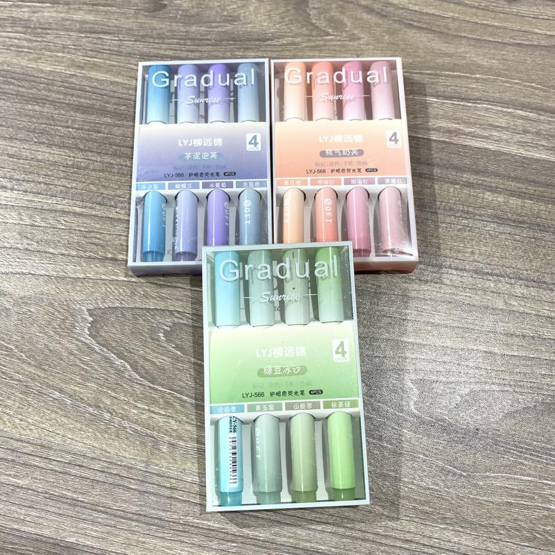 Set 4 bút dạ quang màu, bút highlight đánh dấu Pastel thân tròn Gradual