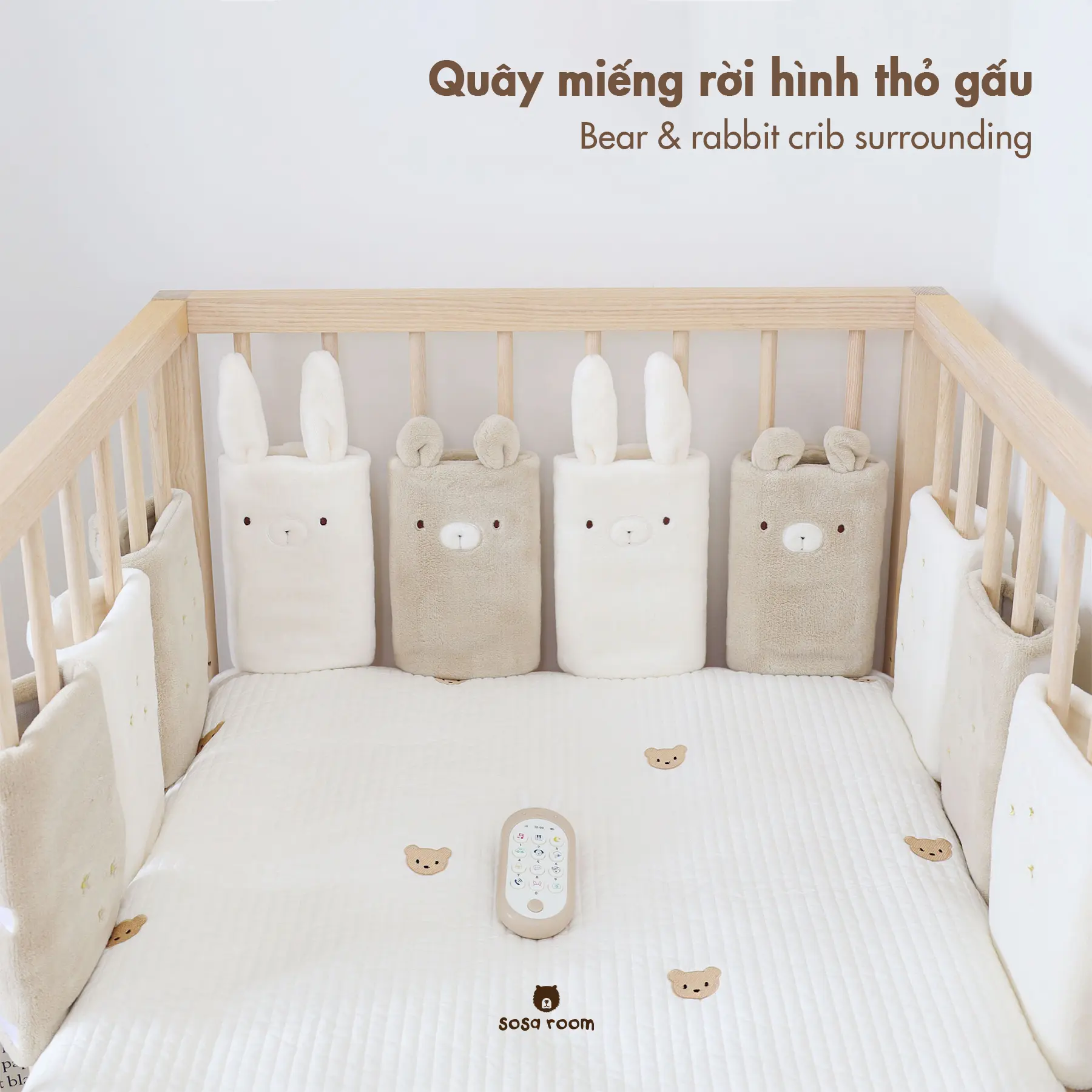 Quây cũi miếng rời thông thoáng, hình thỏ gấu bông siêu mền mịn, set 10 miếng