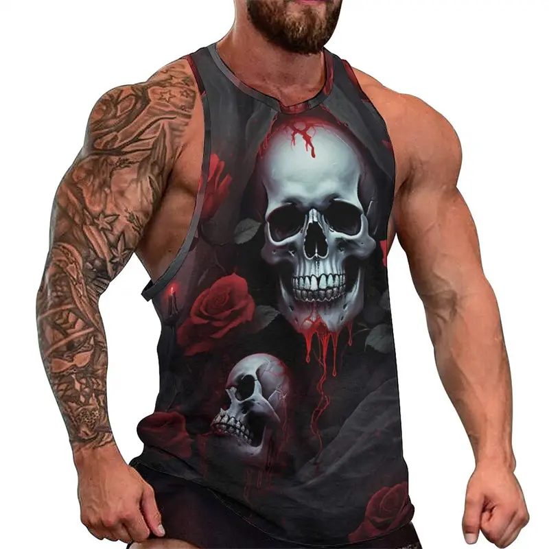 Áo Ba Lỗ Đầu Lâu 3D, Thiết Kế Mới Nhất, Unisex, Thời Trang, Phong Cách Thường Ngày Không Tay, Thích Hợp Cho Nam Và Nữ, Thời Trang Đường Phố Mùa Hè, Áo Vest Thể Dục, Áo Ba Lỗ Thể Hình