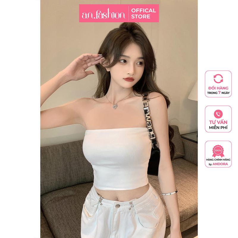 Áo ống quây ôm body (không đệm) chất thun gân dày dặn, kiểu áo croptop ngắn hở bụng bó sát không dây 2 màu Trắng/Đen vải mặc mát AN002CR | an.fashion Nữ Women Jean Ong
