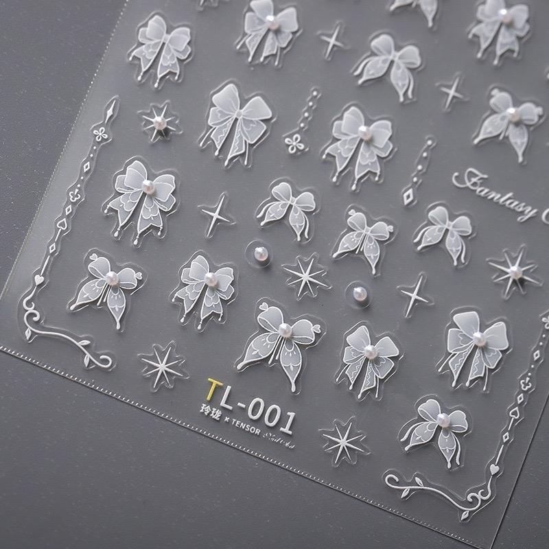 Stick nơ lụa nổi 5d gắn ngọc trai -phụ kiện trang trí nail