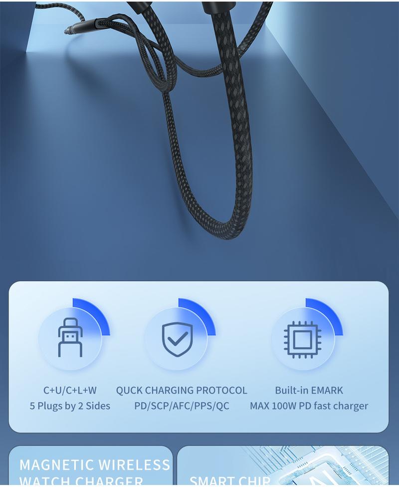 Product Introduction of Anvers 3 In 2 Multi Fast Charging Cable for IWatch Charger USB C Cable 100W Travel Charger C09 1