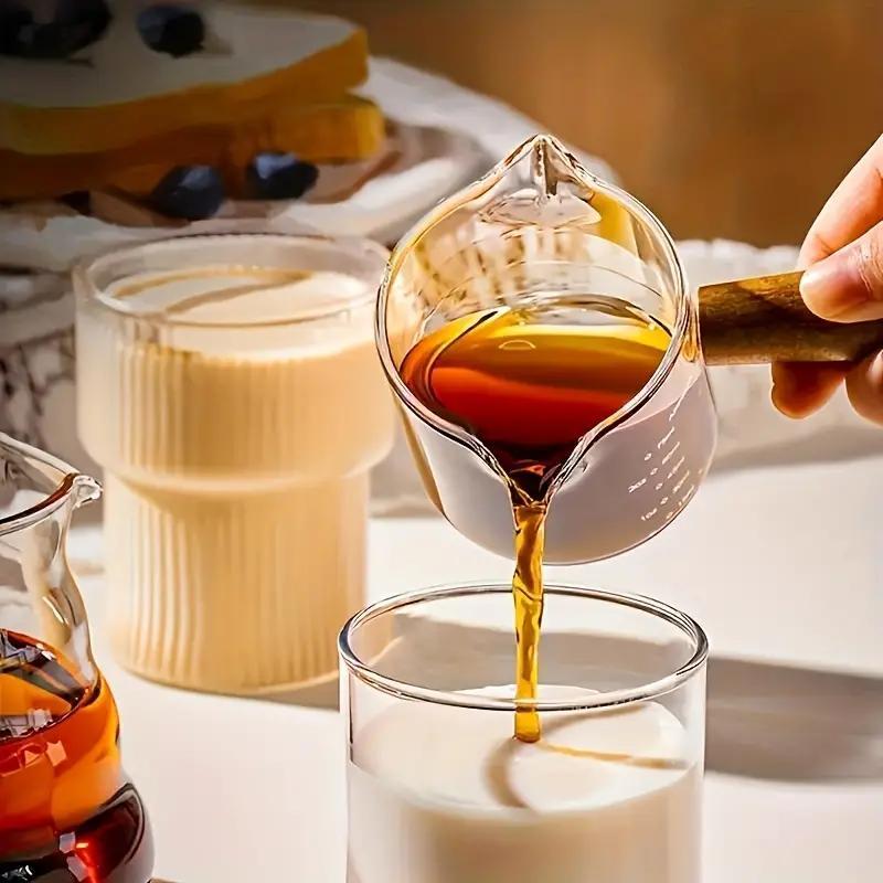 Double-ended Measuring Cup with Wooden Handle, 1 Count Glass Measuring Cup, Coffee Measuring Cup, Coffee Milk Honey Measuring Cup 8