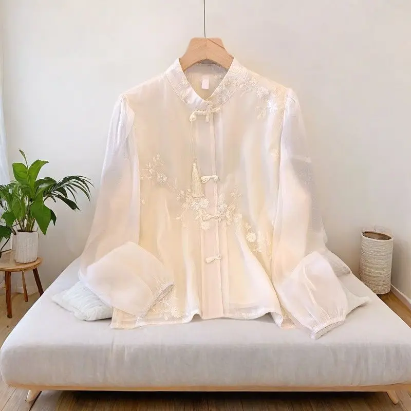 E71543# Womens Tops Long Sleeve Embroidery Loose Tassel Elegant Slim Tops For Women