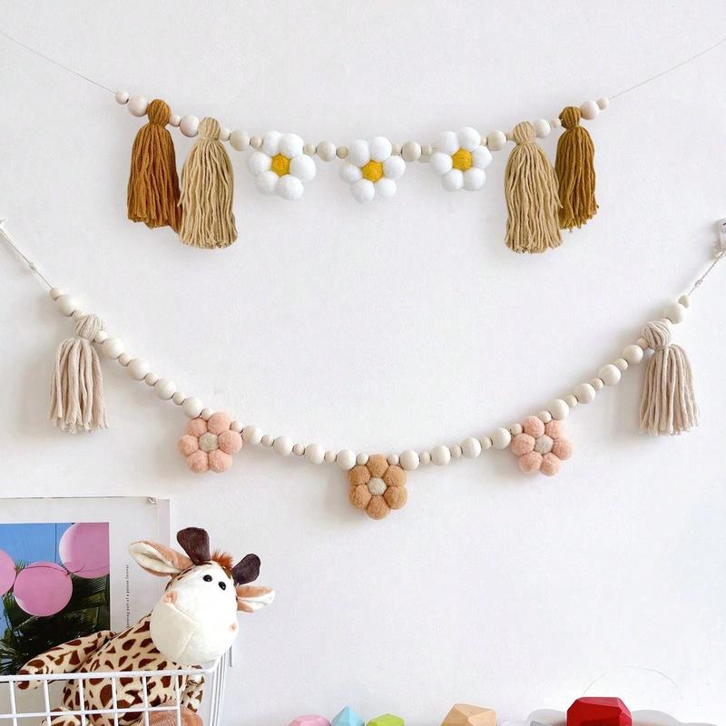 Flower & Tassel Decor Hanging Banner, 1 Count Cute Hanging Decor for Kids Room, Wall Decor for Home Living Room Bedroom, Home Decor 0