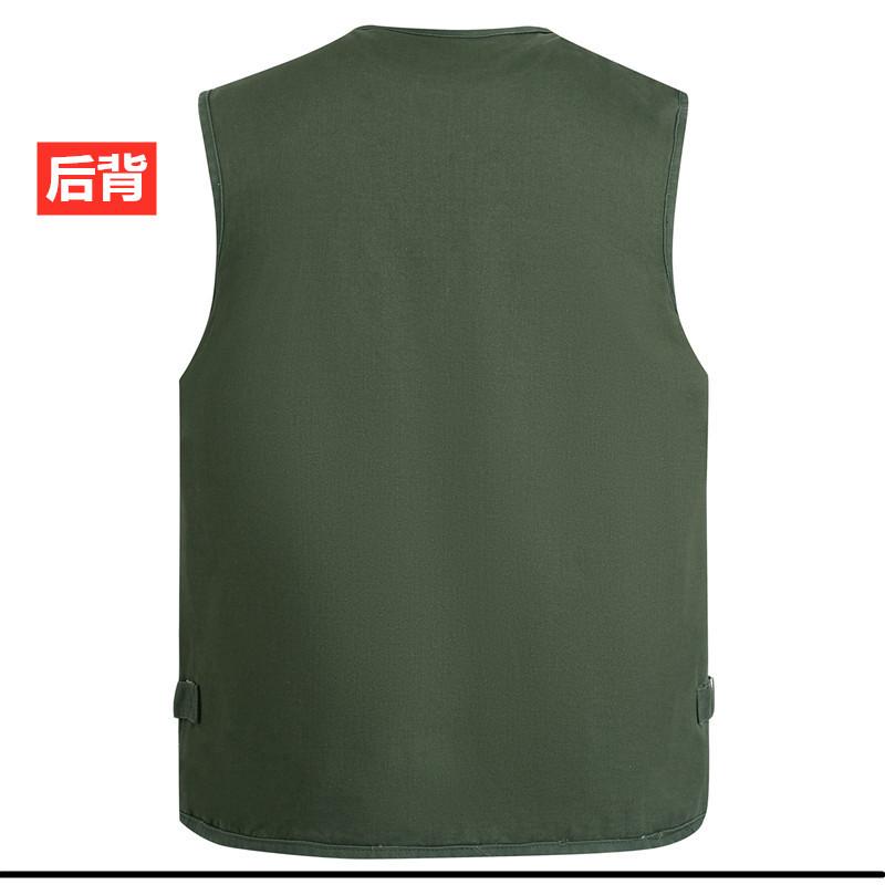 Product Introduction of Spring and Autumn Pure Cotton Men's Vest Middle-Aged and Elderly Hurdle Vest Jacket Men's Dad Button with Buttons Multi-Pocket Vest Menswear Tops Lingerie Gilet Waistcoat Beige Plain Human Tropical 29