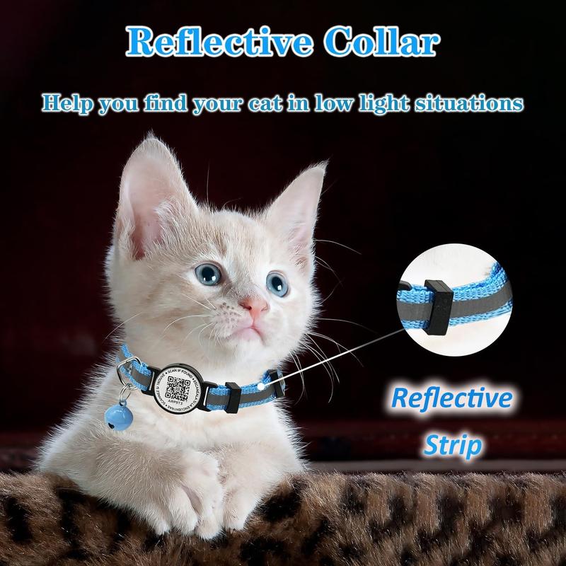 TikTok Shop 2 count Breakaway Cat Collar with QR Code of Name Tag Reflective Kitten Collar Personalized Black and Blue Receive Pet Location Scan QR Adjustable Ultra Durable for Small and Medium Cats