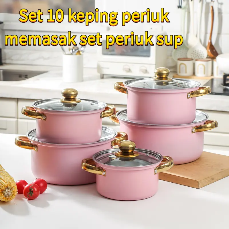 Set Periuk, Bahan Keluli Tahan Karat, 10 Keping, Set Alat Memasak ...