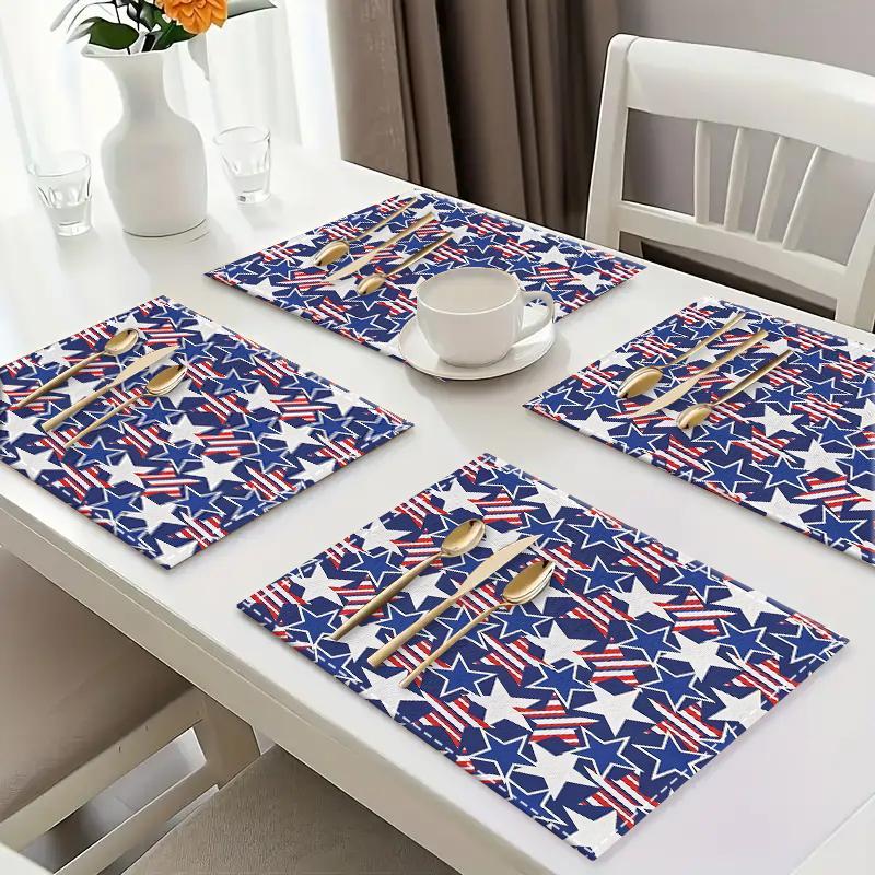Product Introduction of Star Pattern Placemat, 1/4/6/8/12pcs Patriotic Stars Placemat, Table Mat for Home Kitchen Dining Room, Party Decoration Ideal Festive Gift for Family and Friends, Coasters 6