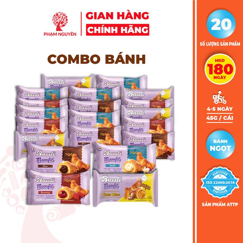 Combo 20 Bánh Sừng Bò Bauli Moonfils 45g | Bánh ăn sáng tiện lợi giàu dinh dưỡng | Bánh sừng trâu | Đồ ăn vặt Snack Food | Thức Ăn