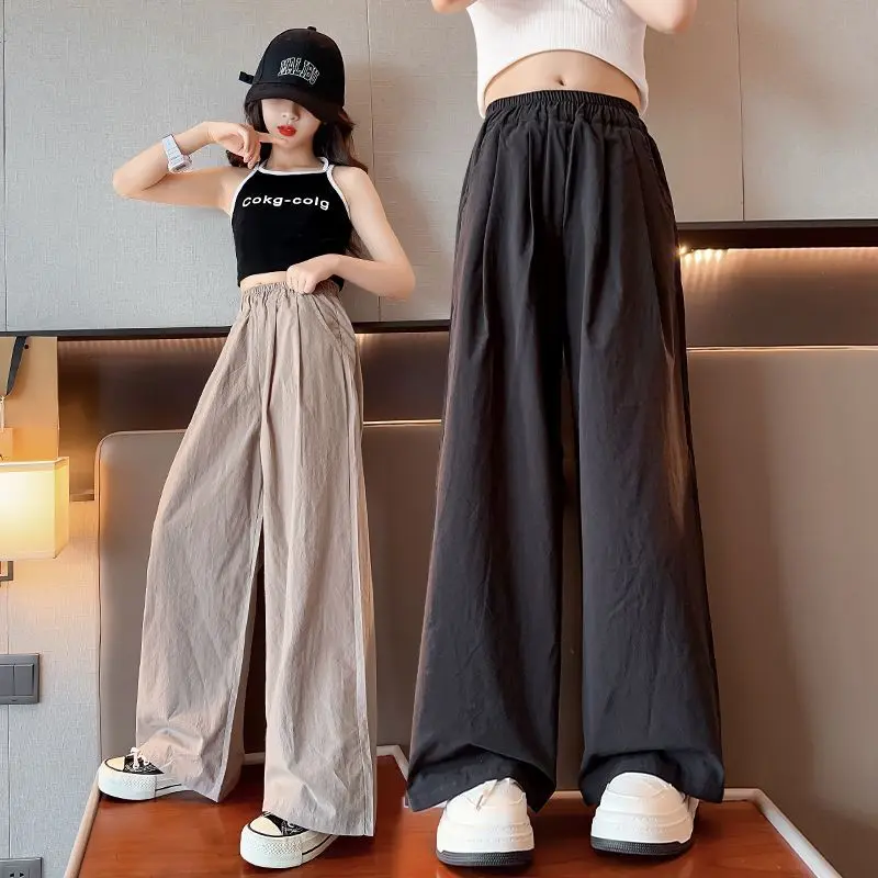 Quần Ống Rộng Lụa Lạnh Cho Bé Gái, Quần Trẻ Em Mỏng, Xuống Chui, Thẳng Và Rộng Rãi, Phong Cách Thường Ngày Quần Chống Muỗi, Thích Hợp Cho Mùa Hè 2024