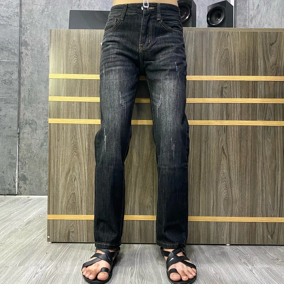 Quần bò ống suông nam đen mài gối xước nhẹ ống 18 đến 21 có size 28 - 34 jeans  suong