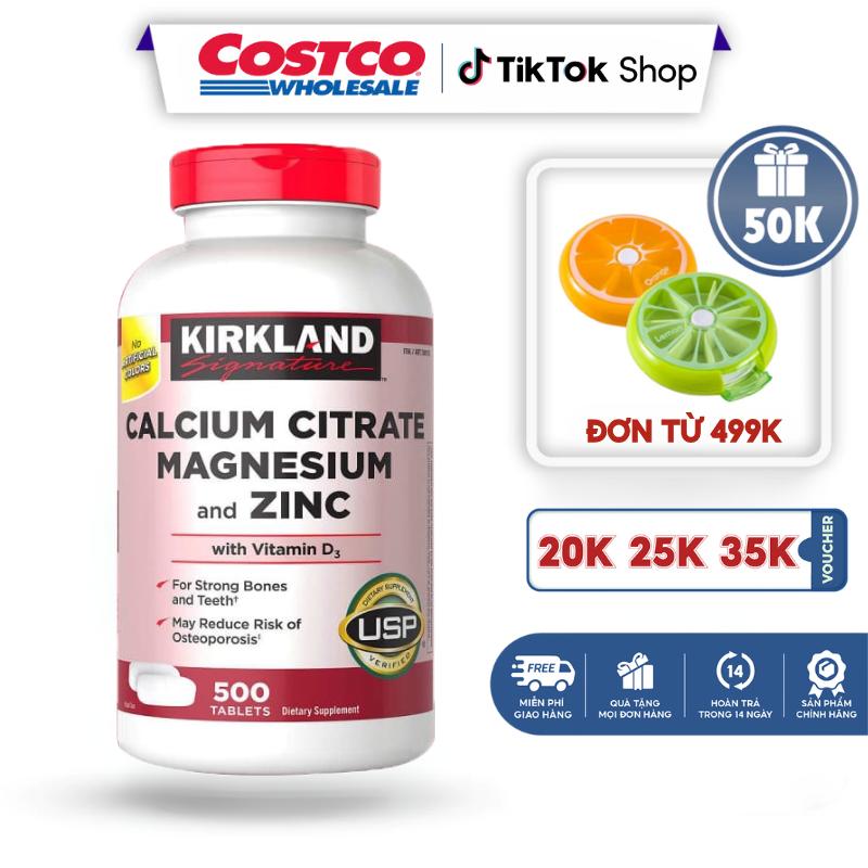 Canxi hữu cơ cho người lớn Kirkland Signature bổ sung Calcium Citrate Magnesium And Zinc 500 viên