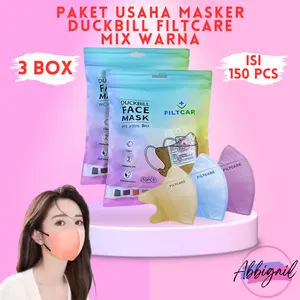 ABBIGAIL PAKET BUNDLE HEMAT USAHA MASKER DUCKBILL DUCKBIL FILTCARE 3PLY 3 PLY UKURAN DEWASA MIX WARNA WARNI 3023