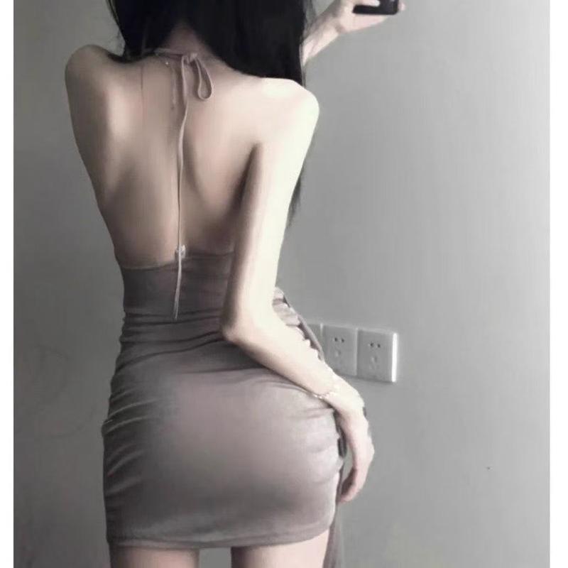 Váy Bó Sát Ngắn, Thiết Kế Dây Chuyền Xích, Bó Sát Eo, Dễ Thương Và Gợi Cảm, Hở Lưng, Cổ Áo Xích Đu Chéo Lưng, Váy Hai Dây, Ôm Sát Và Ôm Sát, Phong Cách 2024 3