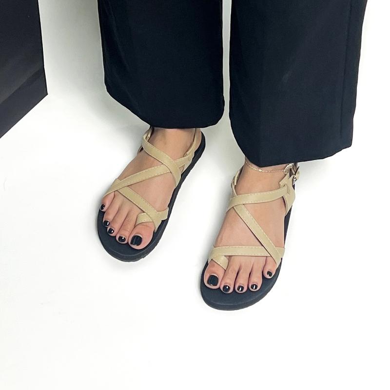 Giày Sandal Nữ Xỏ Ngón Quai Chéo A101 Mũi tròn Đế Bệt 1.5 Cm WOSHOE