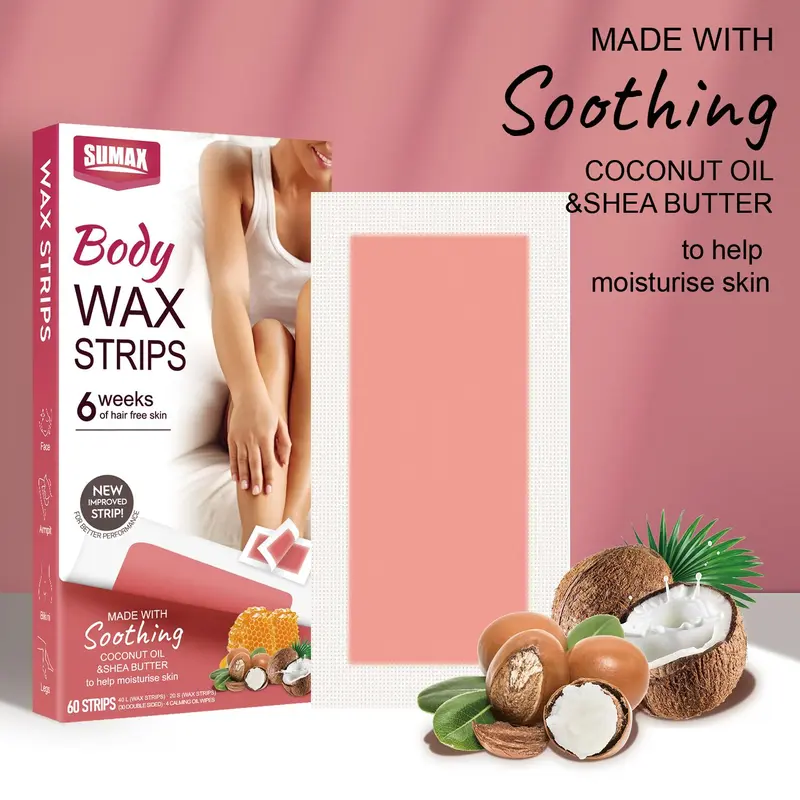 Body Wax Strips, 60pcs/box Non-permanent Hair Removal Wax Strips, Hair Removal Wax Strips for Face, Body, Legs, Arms, Underarms 6