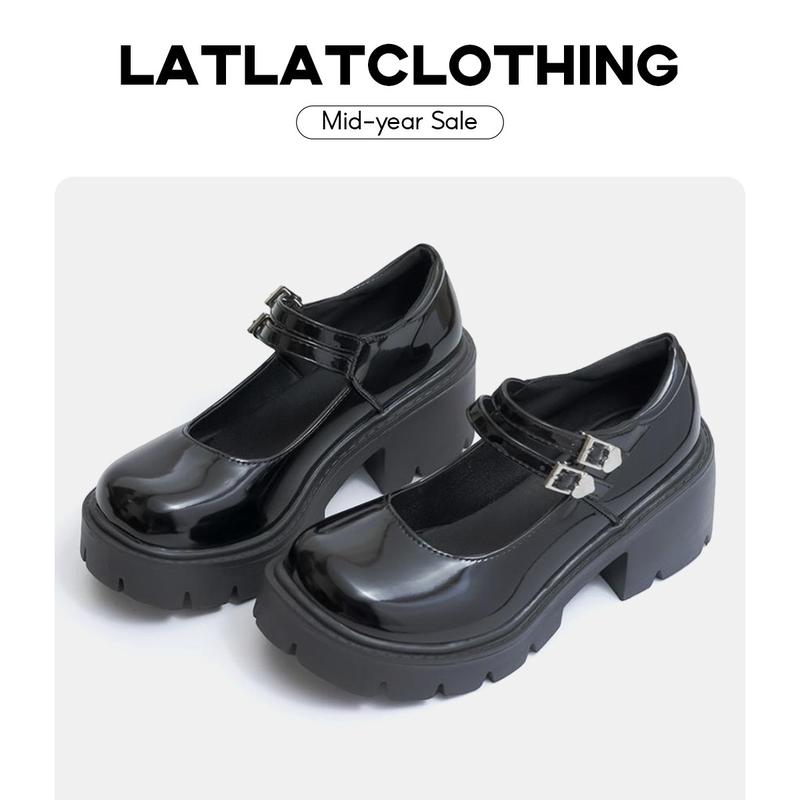   SẴN FULLSIZE   Giày Lolita nâng độn đế cao 5cm da bóng cá tính năng động trẻ trung đơn giản quai cài siêu dễ thương_6686 Nữ Shoes 