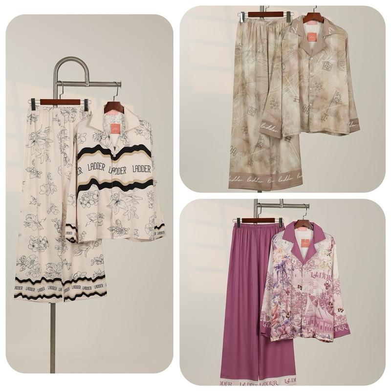 Bộ pijama (không túi ) quần dài tay dài tím - loang - be Ladder ( 3 mã )   ( bộ ngủ ladder)   bộ ngủ Ládder - pyjama women