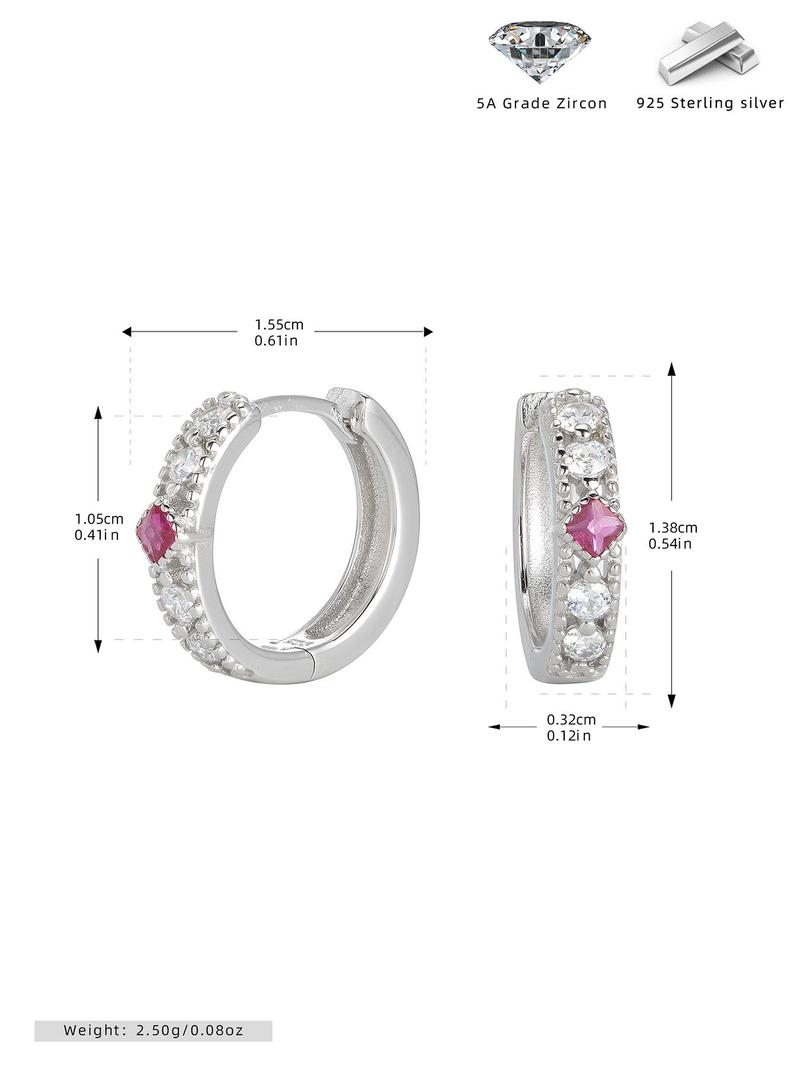 Product Introduction of 925 Sterling Silver Fashion Elegant Artificial Zircon Inlaid Hoop Earrings, Ear Jewelry for Party, Daily Clothing Decor for Girl 1