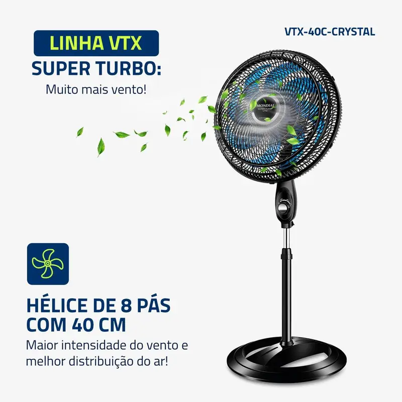 Ventilador de Coluna Super Turbo 8 Pás Mondial - VTX-40C-CRYSTAL - 2
