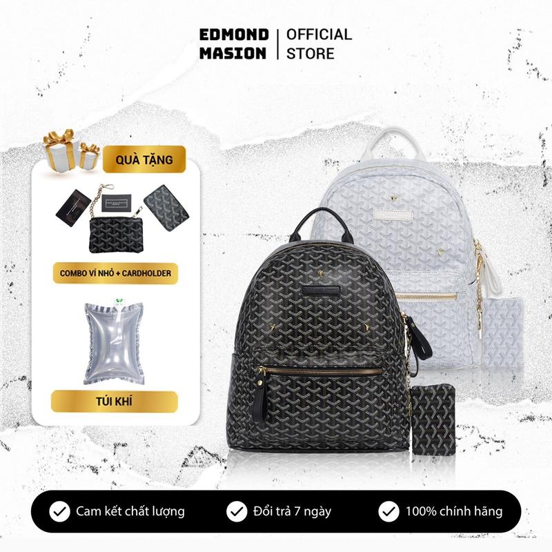 Balo EDMOND MASION MONOGRAM SS1 tặng ví nhỏ và cardholder balo EMM đi học đựng laptop da cao cấp size M/L cặp edmondmasion Bag