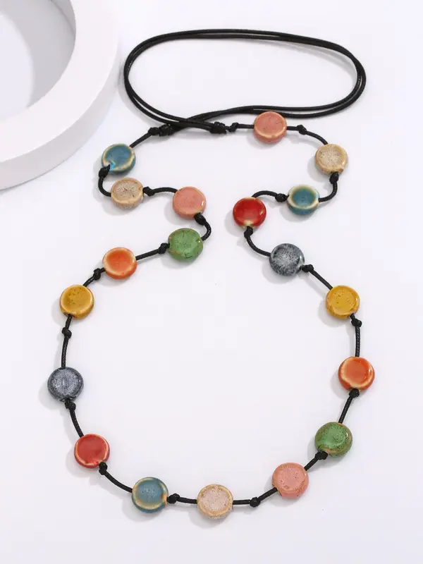 Boho Style Colorful Ceramic Bead Woven Pendant Necklace, Women's Sweater Chains Or Long Dress Accessories for Party, Daily Clothing Decor 6