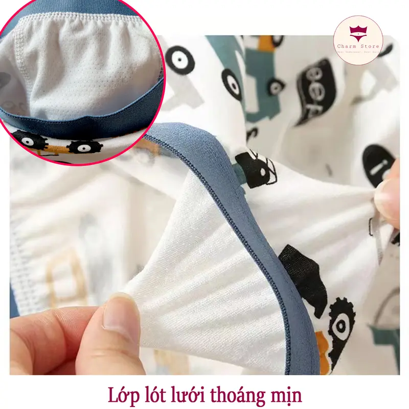 Set 4 quần lót đùi chip đùi bé trai 7-33kg (2-10 tuổi) cotton cao cấp co dãn thoải mái mềm mịn, nhiều hình dễ thương, quần sịp bé trai cao cấp 5