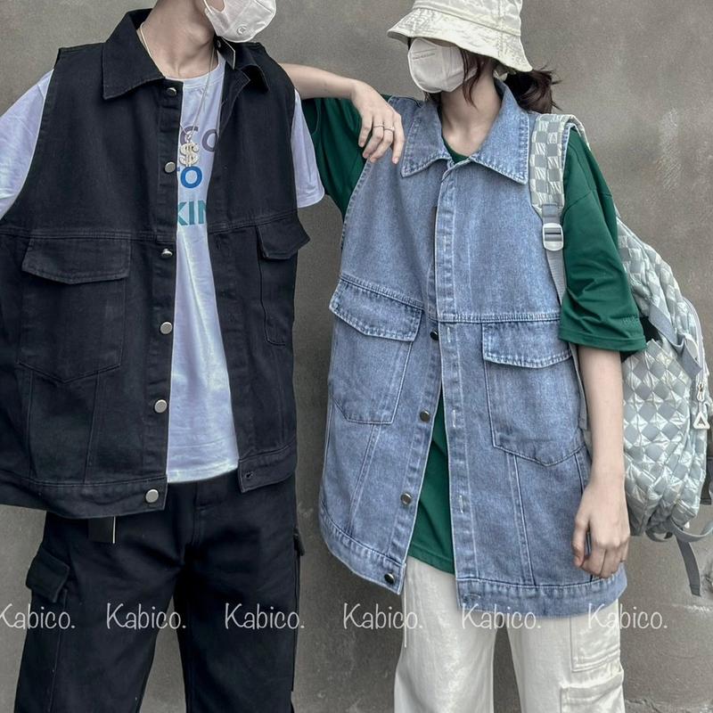 Áo gile jean nam nữ cộc tay, áo jean khoác ngoài dáng rộng phong cách Hàn Quốc_G3