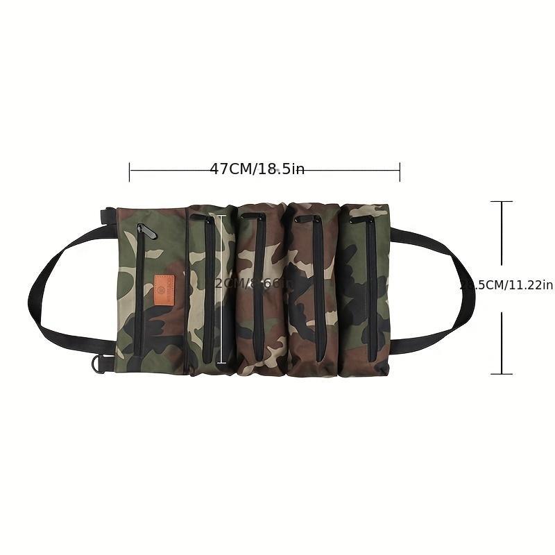 Letter Patch Decor Portable Roll Up Tools Storage Bag, Tools Organizer With Zipper Pockets, Large Capacity Tools Wrap Roll Storage Case for Home & Outdoor Use 1