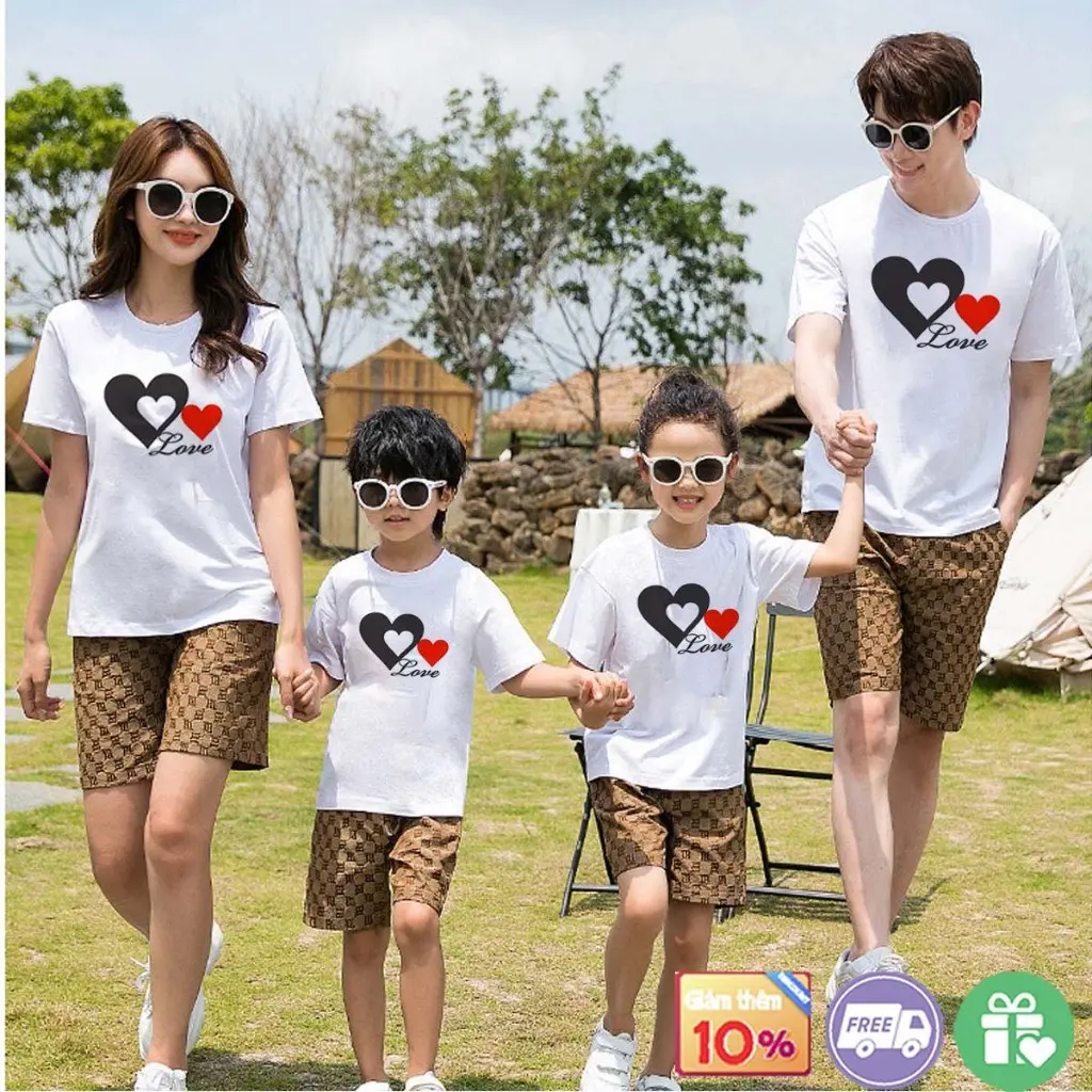 Áo gia đình 4 người áo cặp bố mẹ và bé đồ gia đình 3 4 5 người set áo phông gia đình đi du lịch biển -gd175