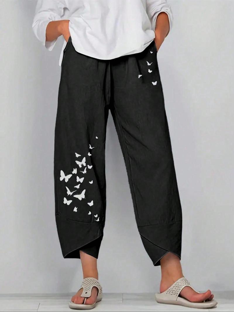 Product Introduction of 【Plus Size】 Butterfly Print Pants, Casual Comfy Trousers for Daily Holiday Vacation Wear, Women's Bottoms for Summer 5