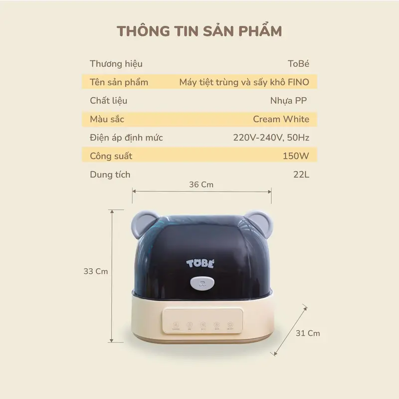 [TOBÉ x TRƯỜNG THỊNH] MÁY ÚP BÌNH SẤY KHÔ VÀ TIỆT TRÙNG UVC 2IN1 FINO MS 9140 2