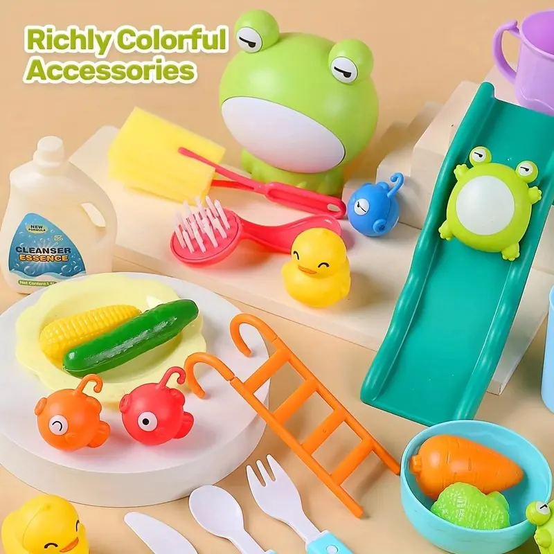Kitchen Sink Toy with Electric Faucet, 1 Set Play Sink with Running Water, Play Kitchen Toy Accessories, Pool Floating Fishing Toys for Water Play 4