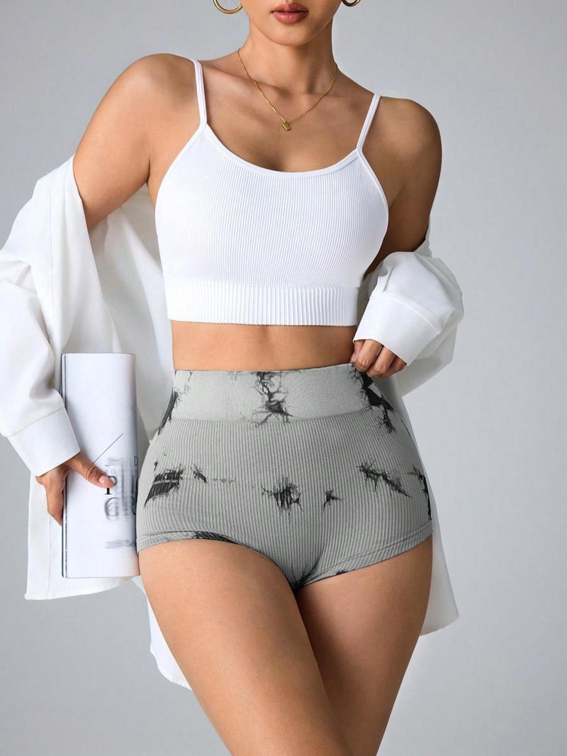 Product Introduction of Women's Plain Print High Waist Gym Shorts, Casual Comfy Breathable Skinny Shorts for Yoga Gym Workout Running, Ladies Sportswear for All Seasons 2