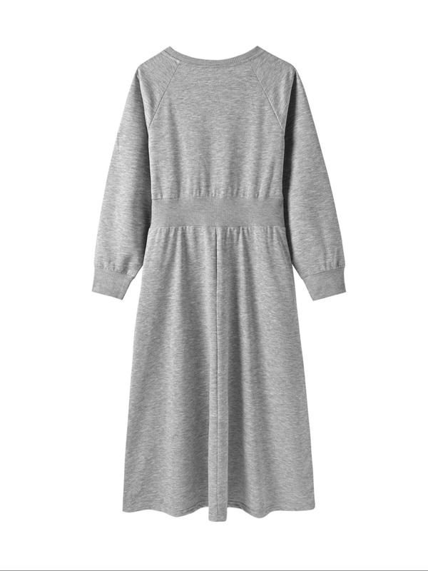 Women's Plain Pocket Raglan Sleeve Dress, Casual Long Sleeve Round Neck Dress for Fall & Winter, Women's Clothing for Daily Wear 1