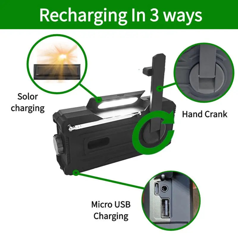Solar Hand Crank Emergency Radio, Rechargeable AM/FM Emergency Crank Radio with Power Bank Function for iPhone, Outdoor Essentials 5