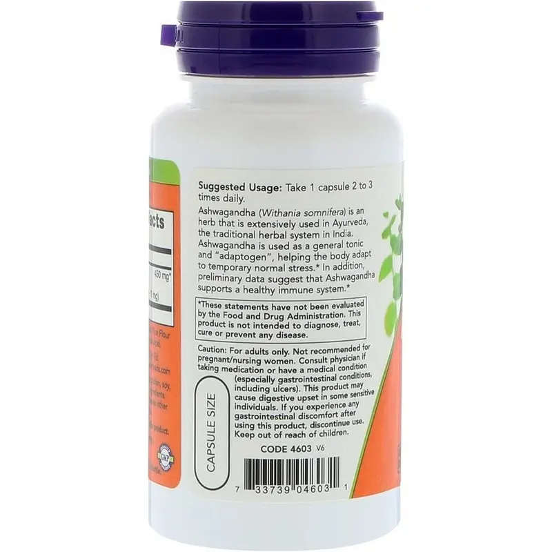 NOW Vitamin Ashwagandha 450mg Isi 90 Veg Capsules - Asli Herbal USA Redakan Stres & Dukung Imunitas 2